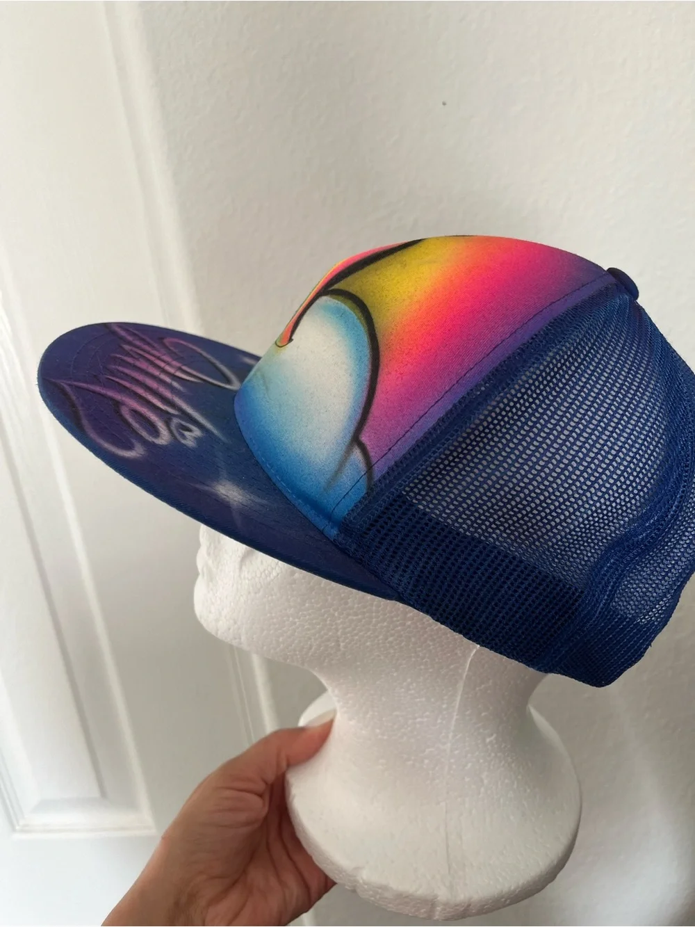 Custom Airbrushed Unicorn Trucker Hat “Julie” | Blue Snapback | One Size